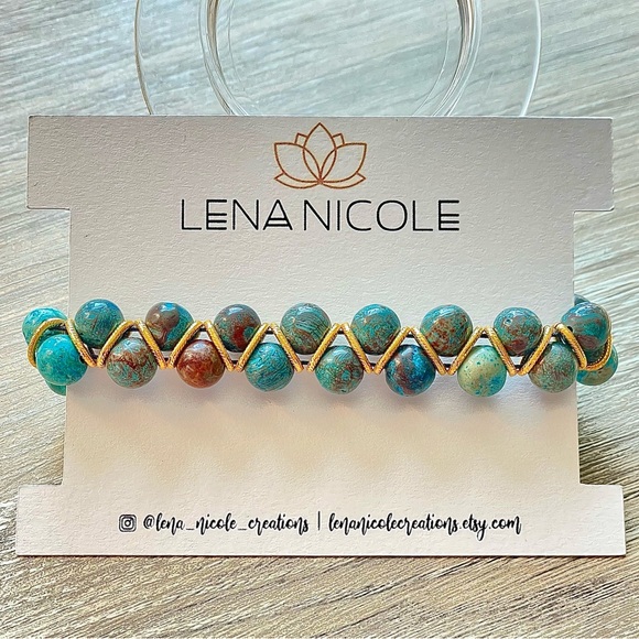 🌟 Handmade agate gemstone beaded turquoise bracelet - Picture 3 of 5